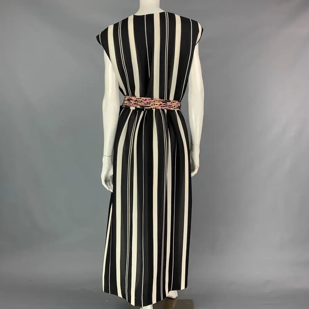 LOUIS VUITTON Size 4 Black & White Stripe Silk Sleeveless Wrap Dress